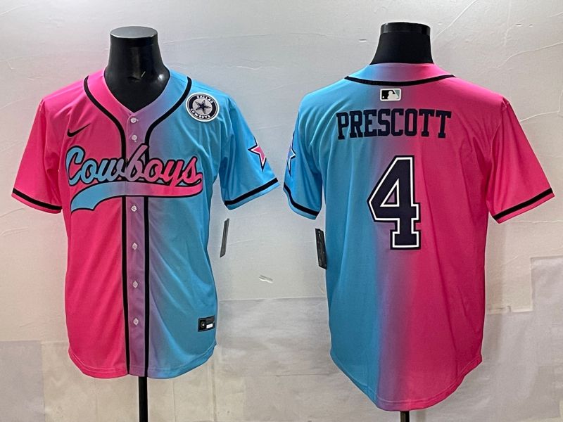 Men 2025 Dallas Cowboys #4 Prescott Blue pink Nike Limited NFL Jersey style 007